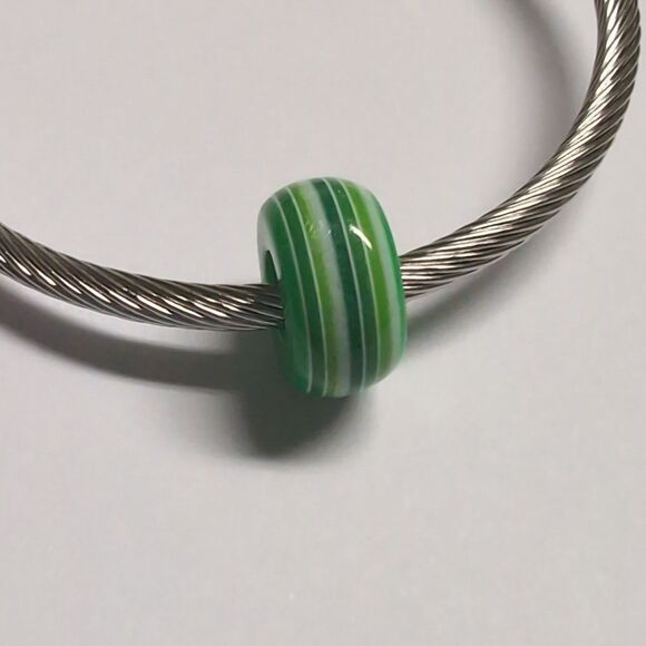 Green Striped Charm for Pandora Style Bracelet - Picture 2 of 5